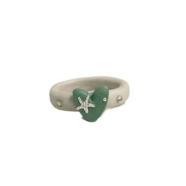 [viviflo] heart starfish ring _green
