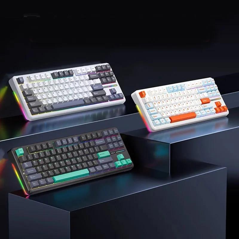 AULA F87 PRO 독거미 기계식 키보드 무선 블루투스 RGB 87키 스타트렉 옐로우V3축