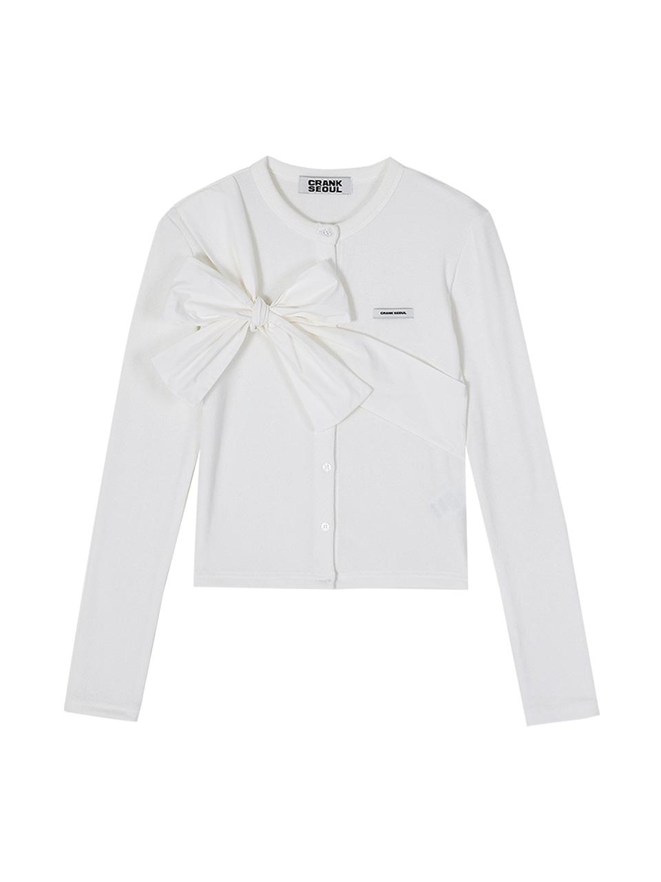 RIBBON-TIED KNIT CARDIGAN_WHITE