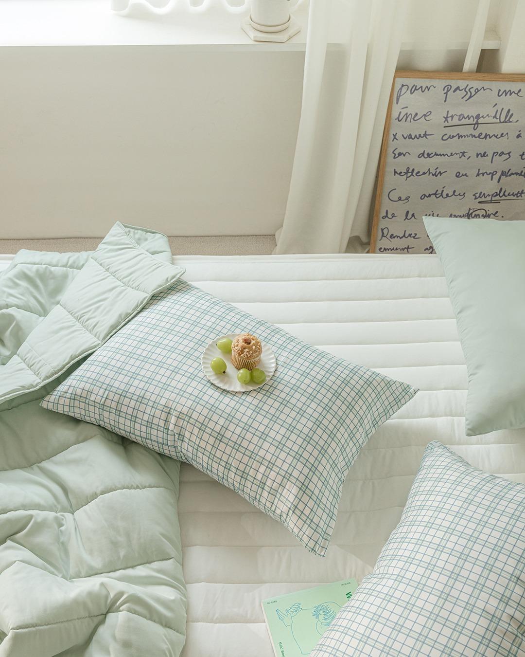 쿠키 먼지없는 세미마이크로 차렵이불 침구세트-멜론크림 (S/Q)