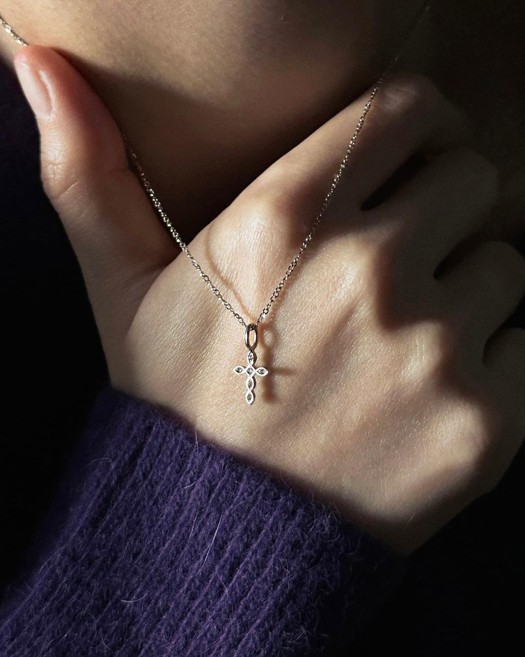 14k 꼬냑 다이아 크로스 펜던트