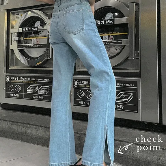당일발송, [자체제작] 롱버전 출시!! MADE, LVCL 하이웨스트 와이드 트임 데님팬츠