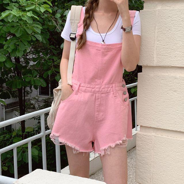 네르비 컬러 데님 멜빵 반바지