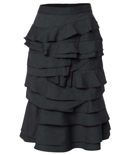 Faye Frill Midi Skirt (FL-246_Black)