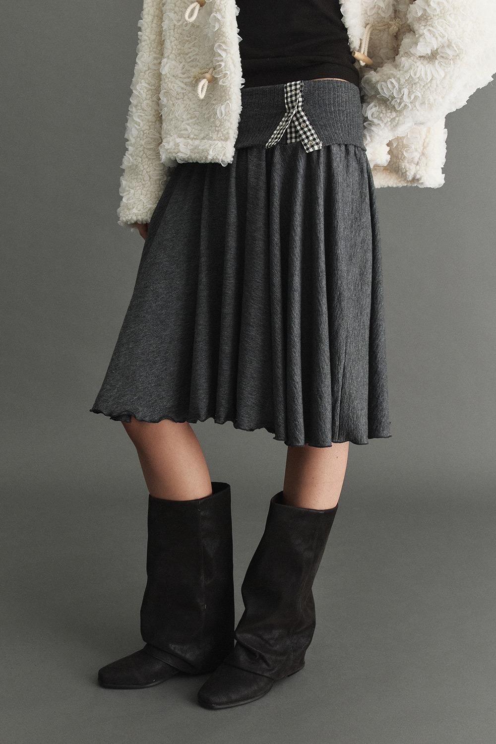 LAMIA KNIT FLARED MIDI SKIRT - CHARCOAL