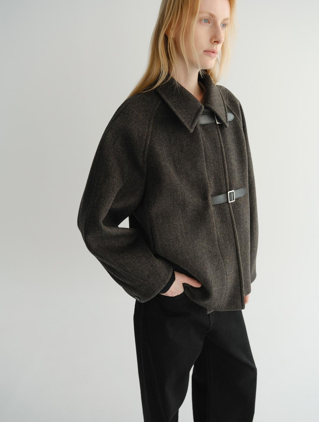 Cale Buckle Coat (Dark Brown Herringbone)