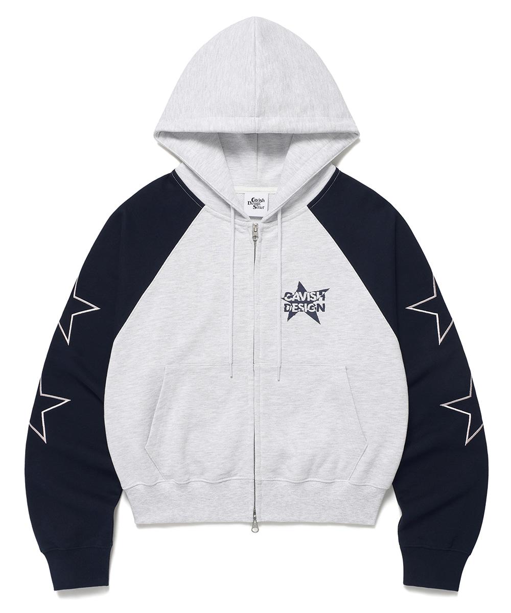 W RAGLAN BLOCK ZIP UP HOODIE[LIGHT GREY]