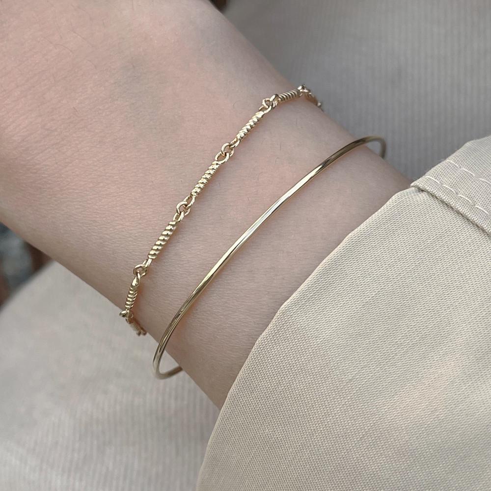 14k 18k 꼬임 와이어 체인 레이어드 여자 금 팔찌