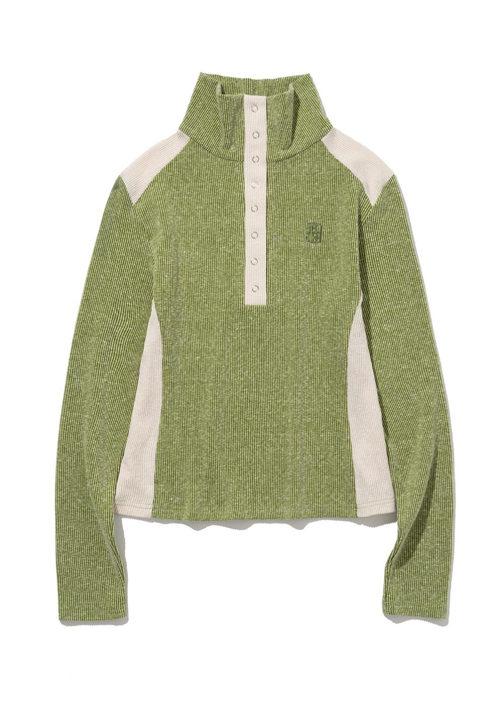 Color Block High Neck Long Sleeve [GREEN]