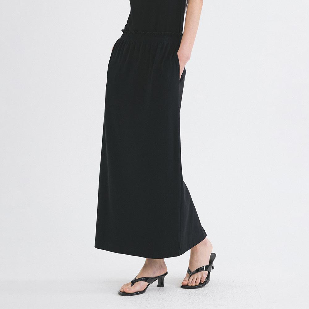 SIST9048 셔링 밴딩 골지 롱 스커트_Black
