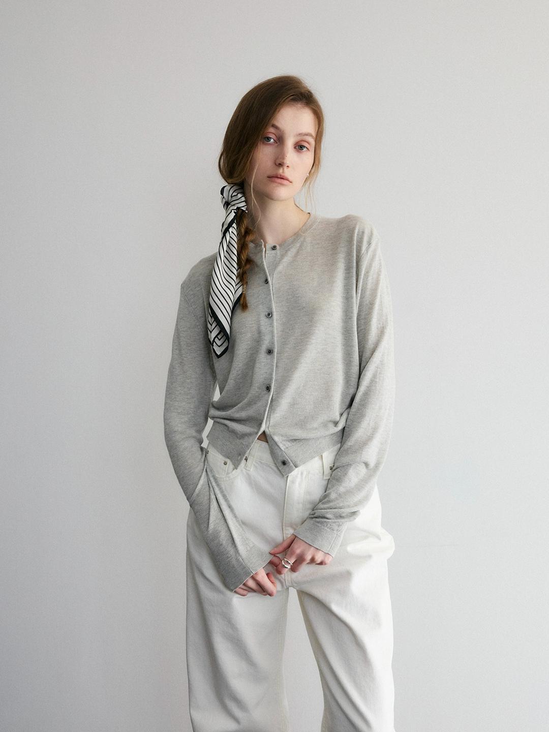 [ 4/24 순차 출고 예정 ] Linen Round Neck Summer Cardigan, Light Grey