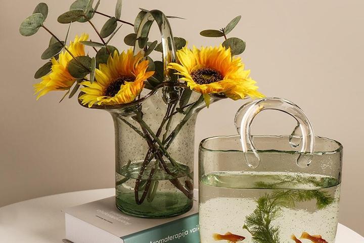 [해외] 노르딕 유리 가방모양 화병 꽃병 인테리어 어항