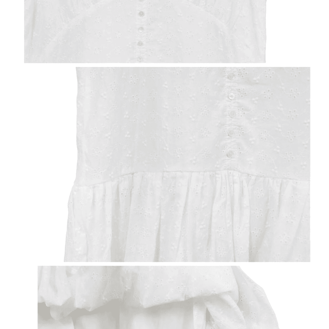 오브위 [🚚당일출고] 보넷 ops - 브이넥 펀칭 레이스 미니 원피스 레이어드 원피스 휴가룩 1color