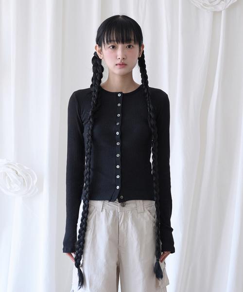 BUTTON RIBBED CARDIGAN BLACK