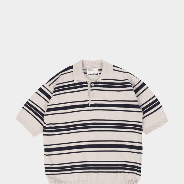 Airy Cotton Collar Knit (Stripe Navy)
