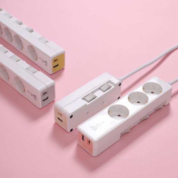 더슬림 USB 개별형 2구 30W 2포트 USB-QC C타입 1.5M 초고속충전 논슬립패드 사이드스위치 디자인 멀티탭