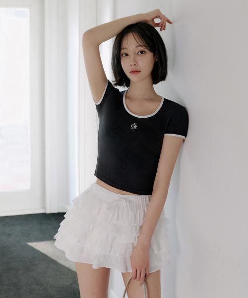 라인 배색 슬림 티셔츠_7COLORS