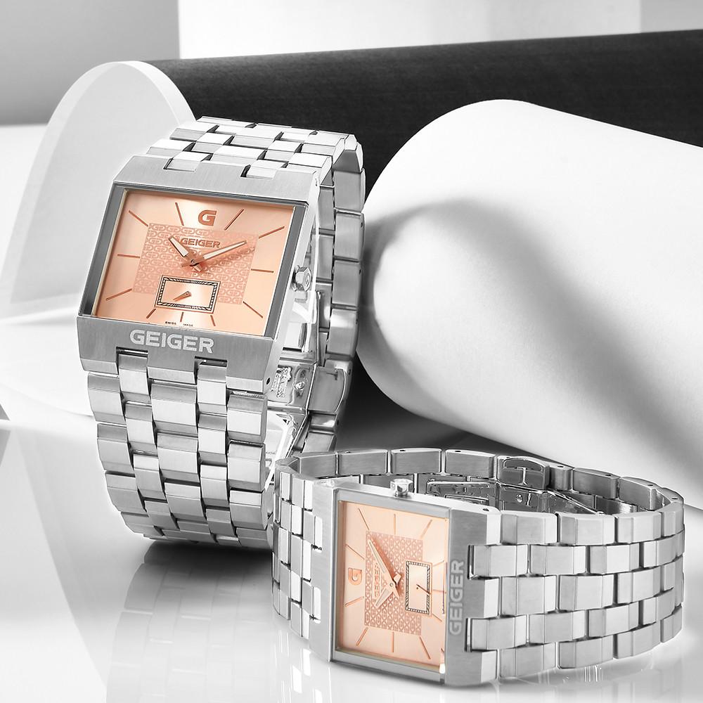 가이거 스위스메이드 커플 메탈 시계 GE6031PS 사각형 스퀘어 선물