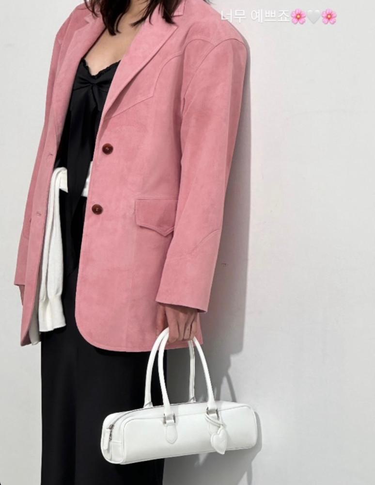 [핑크 당일배송] 위아 쇼콜라 레더 스웨이드 자켓 리얼레더 루즈핏 핑크 베이지 피그스웨이드100 하이퀄리티 프리미엄 이너프