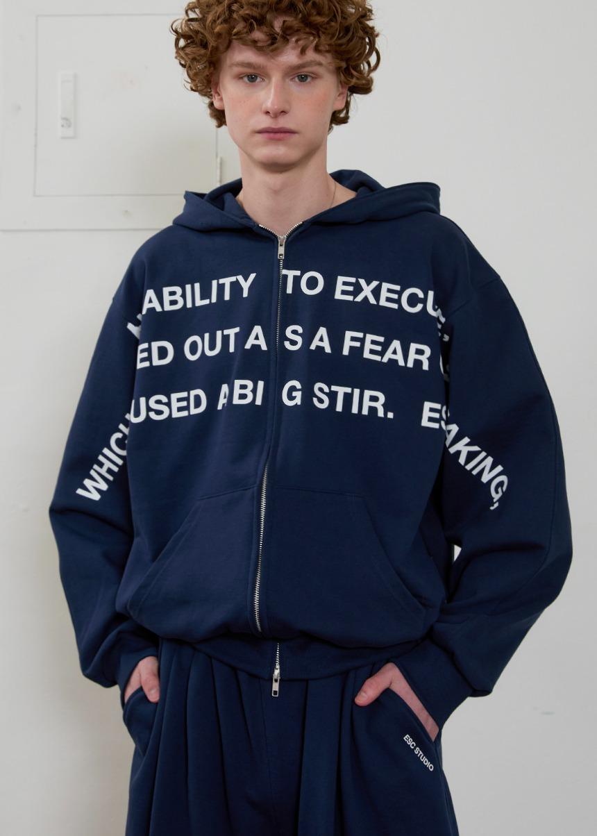 lettering hoodie zip-up(navy)