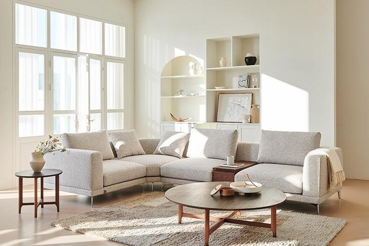 아람 5인용 코너 월넛 서브 테이블형 아쿠아클린 패브릭 소파