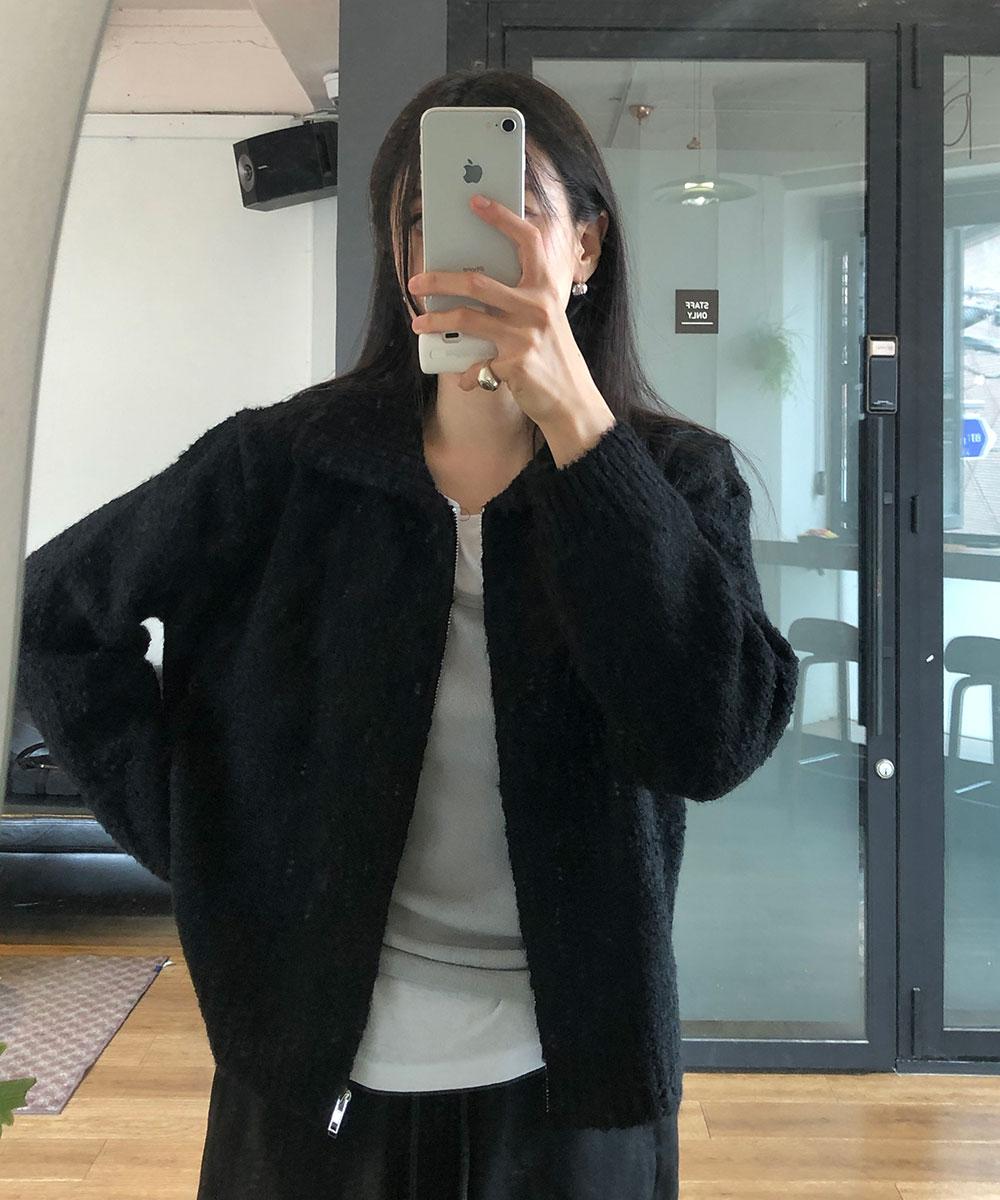 트로브 언더 여성 루즈핏 오버 기모 카라 지퍼 부클 집업 (3Colors)