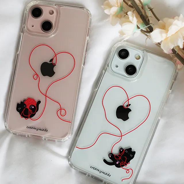 냥이 하트 실타래 커플 젤하드케이스