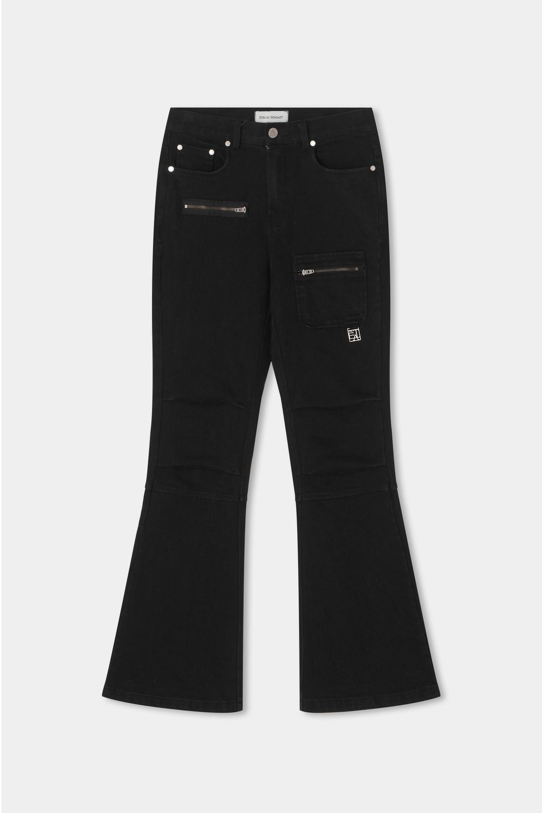 Zipper Denim Washing Bootscut Pants (Black)