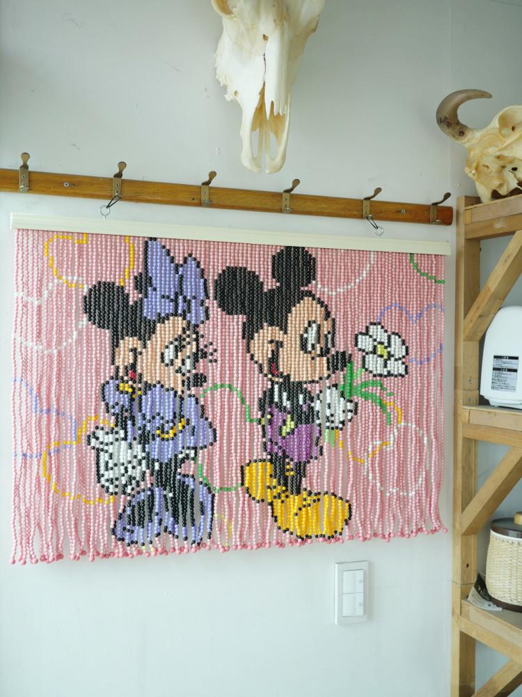 빈티지 디즈니 미키마우스 미니 비즈발 커튼 포렴