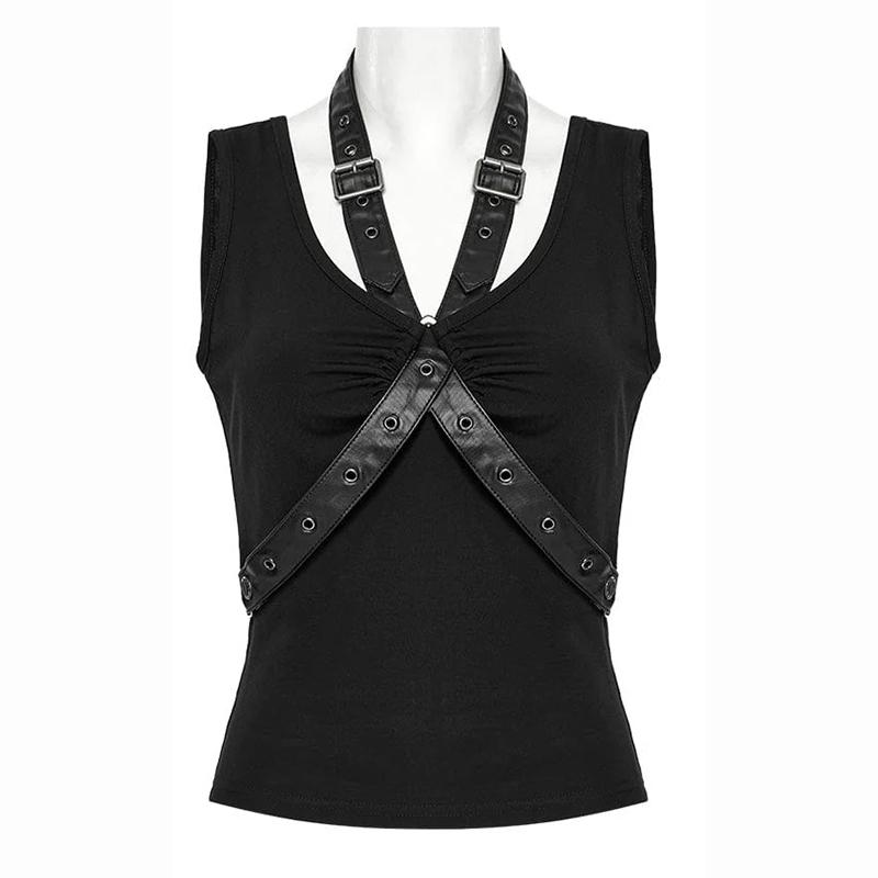 [펑크레이브] PUNK RAVE WT962 펑크 X게스프밴드 블랙탱크탑 (S)