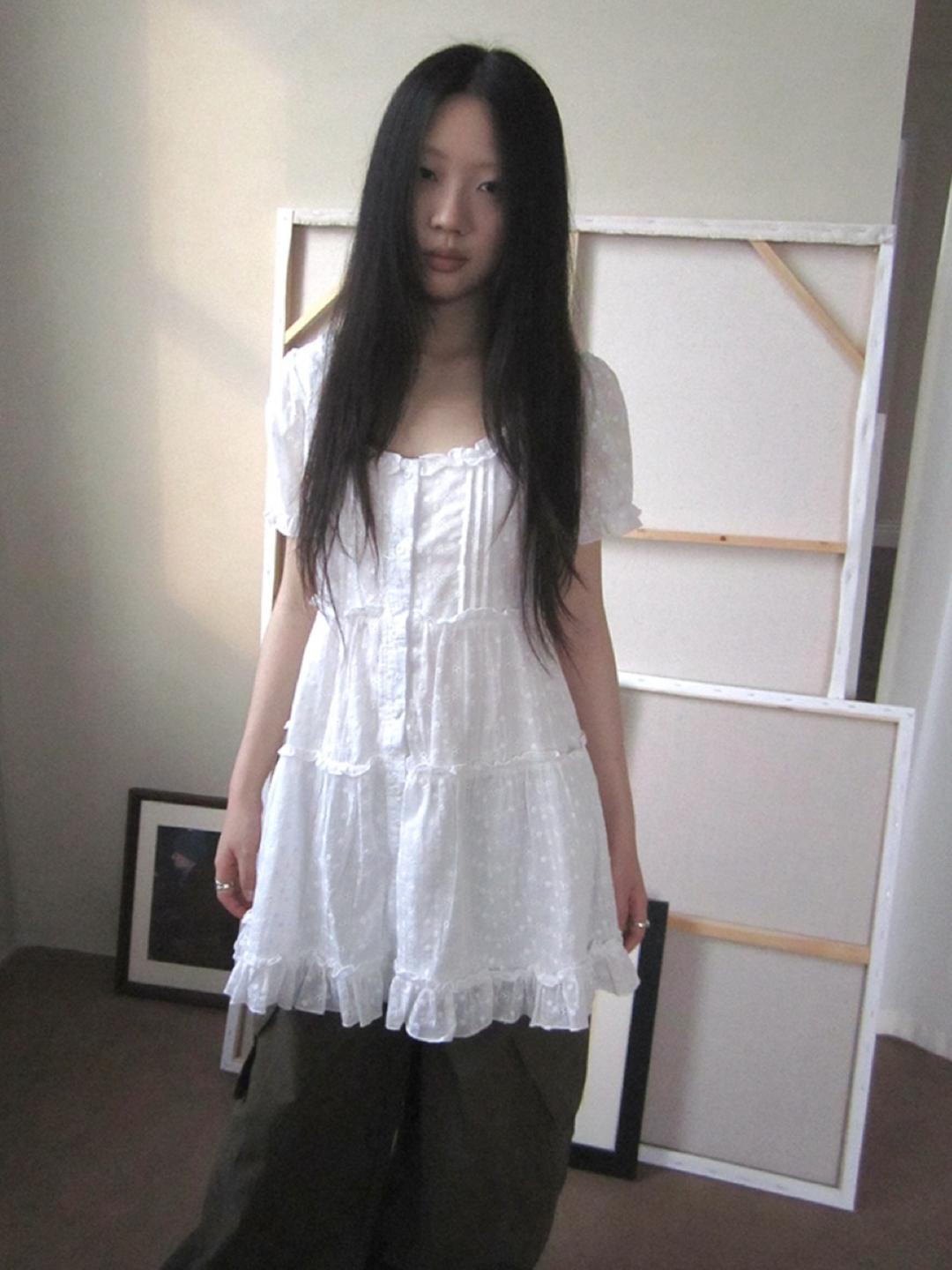 ang:project Claude Dot Lace Puff Dress