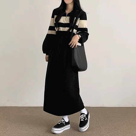 반집업 허리 스트링 니트롱원피스
