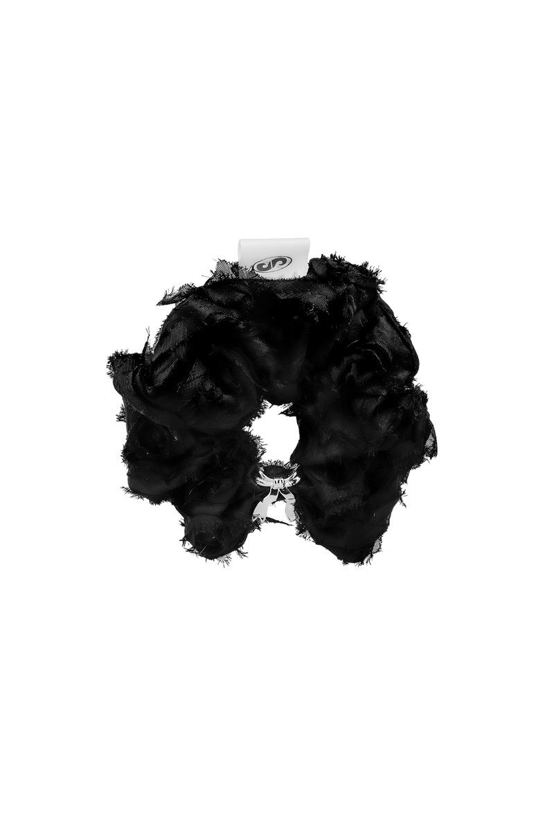 NO.433 [BLACK] HAIR SCRUNCH LACE SILVER RIBBON CLIP