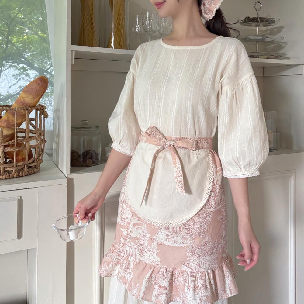 캄드 자체제작 엔틱 레이어드 하프 에이프런 원피스 허리 앞치마