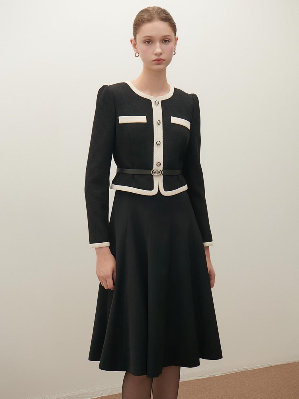 콤비 배색 벨티드 원피스 S254B603