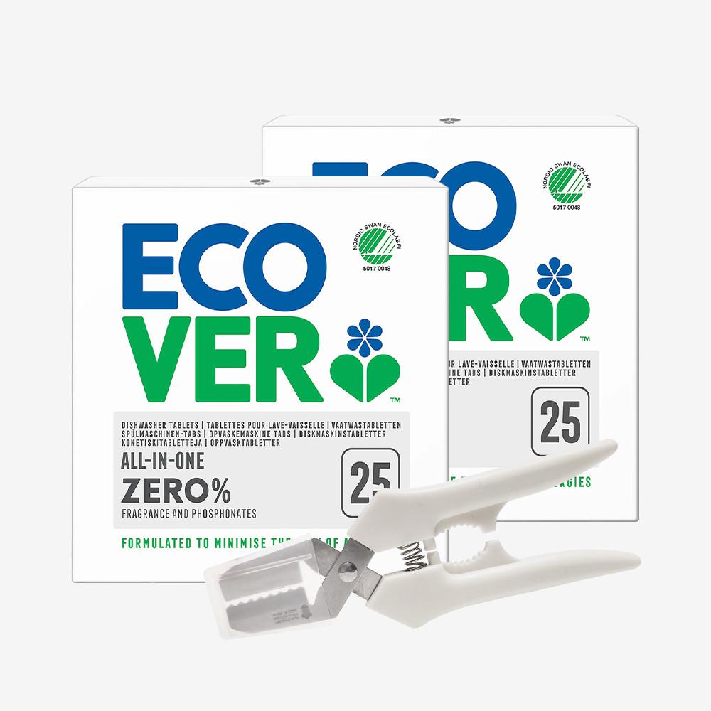 에코버 올인원 식기세척기세제 제로 무향 25개입 2개[소비자원인증 100회분]+가위