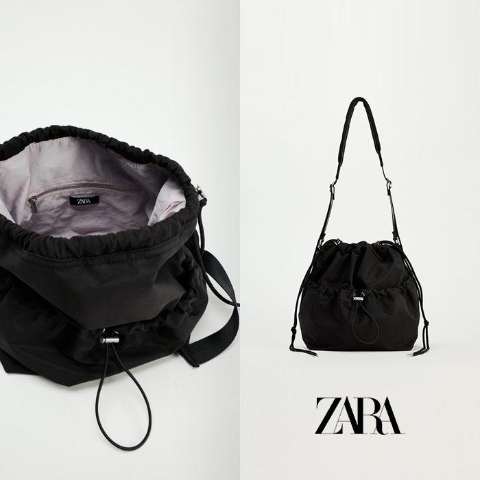 맨터 ZARA 자라 블랙 나일론 버킷백 6822/310