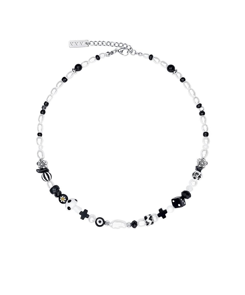 블랙 다이스 머쉬룸 진주 비즈 목걸이