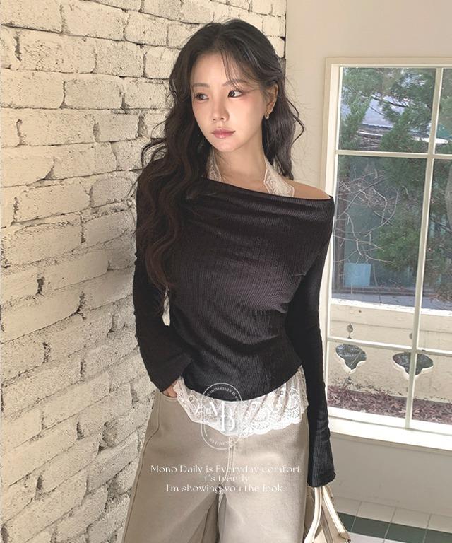 [#.데이트룩] [#.주말룩] [#.New Arrival] 헨스 레이스 레이어드 티 (일체형) (입고지연)