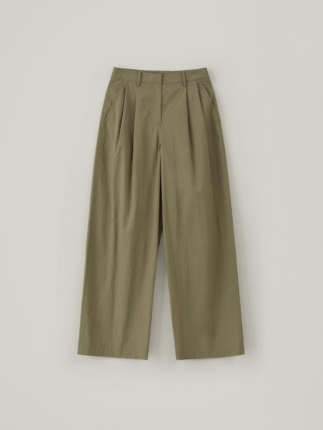 Cutter Wide Tuck Pants - Khaki Beige