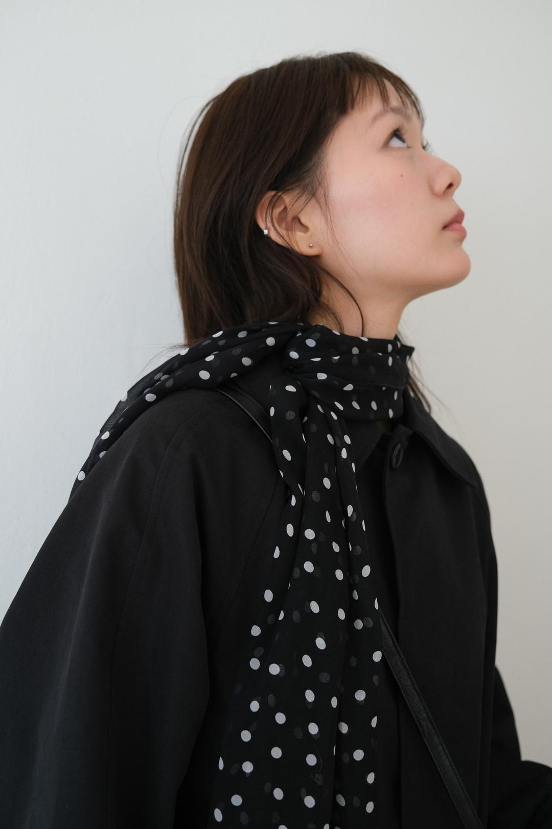 Black dot silk long scarf