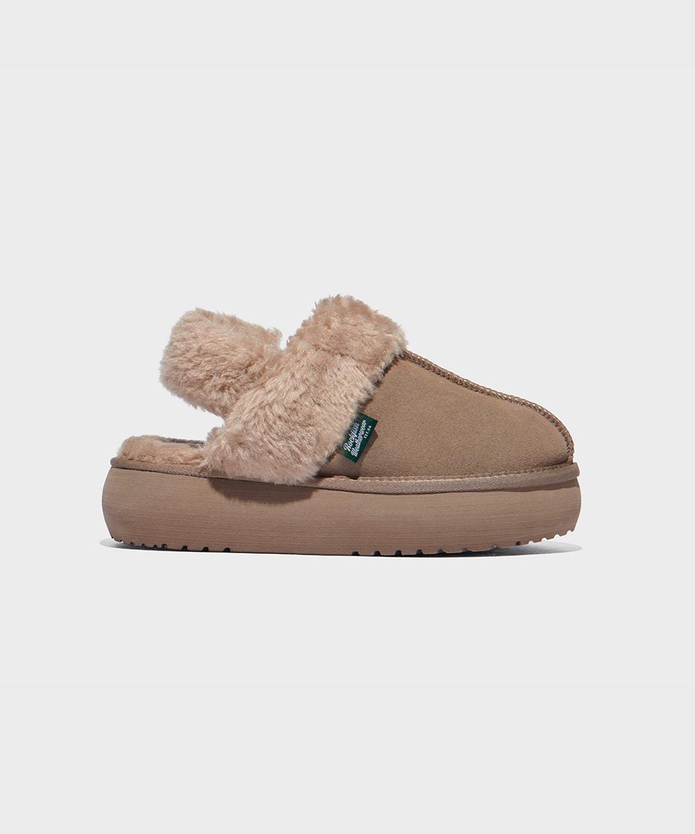 [NEW 10%] CLOUDY FLATFORM FUR SLINGBACK - COCOA
