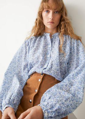 프린트 실크 블렌드 블라우스