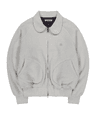 ROUND COLLAR FLEECE JACKET LIGHT GREY