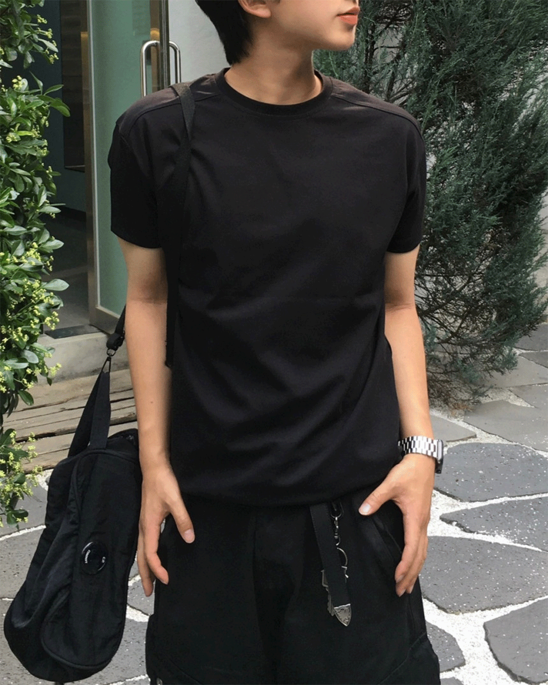 레귤러핏 라인 하프 티셔츠 2C