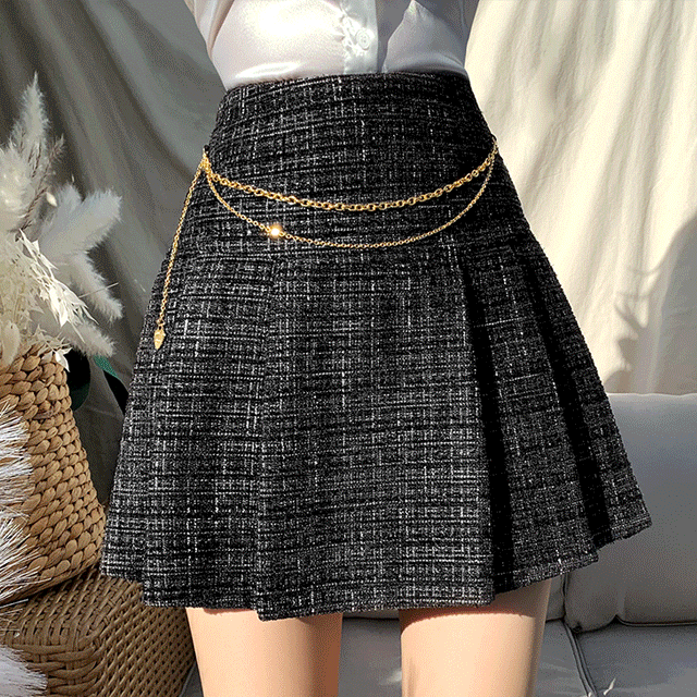 [존예고퀄~~♥블링블링허리체인><] 포에버 영 체인 트위드 스커트