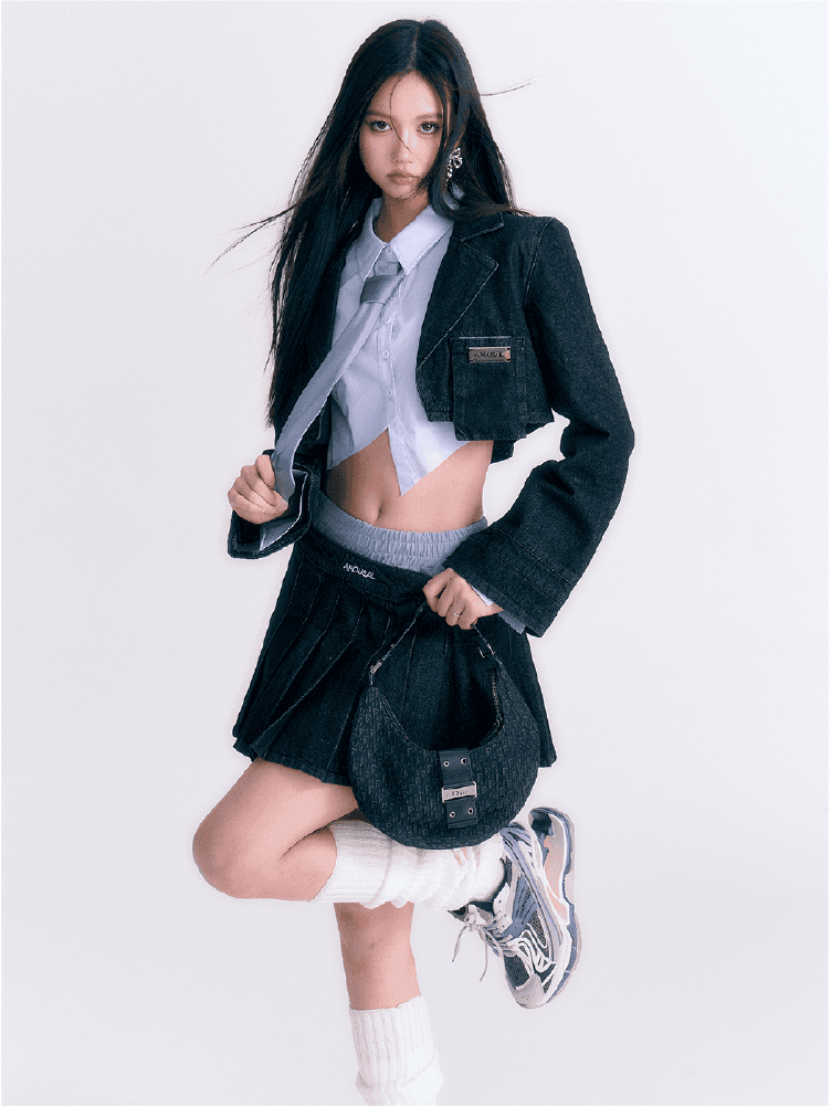 [AROUSAL AWAKE] School Uniform Denim Suit Three-Piece Set (Skirt)