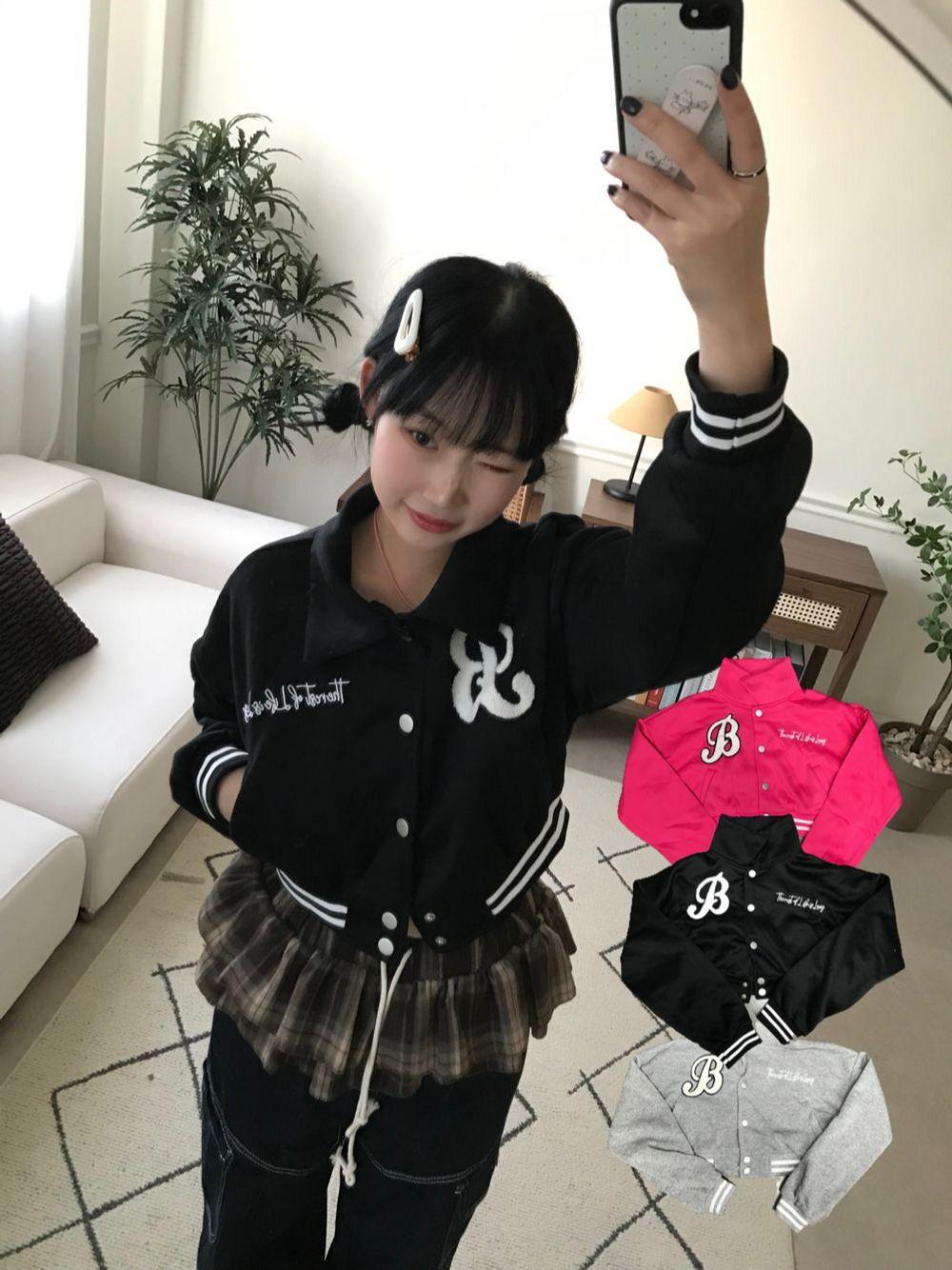 (3c) 바시티 크롭 기모 자켓