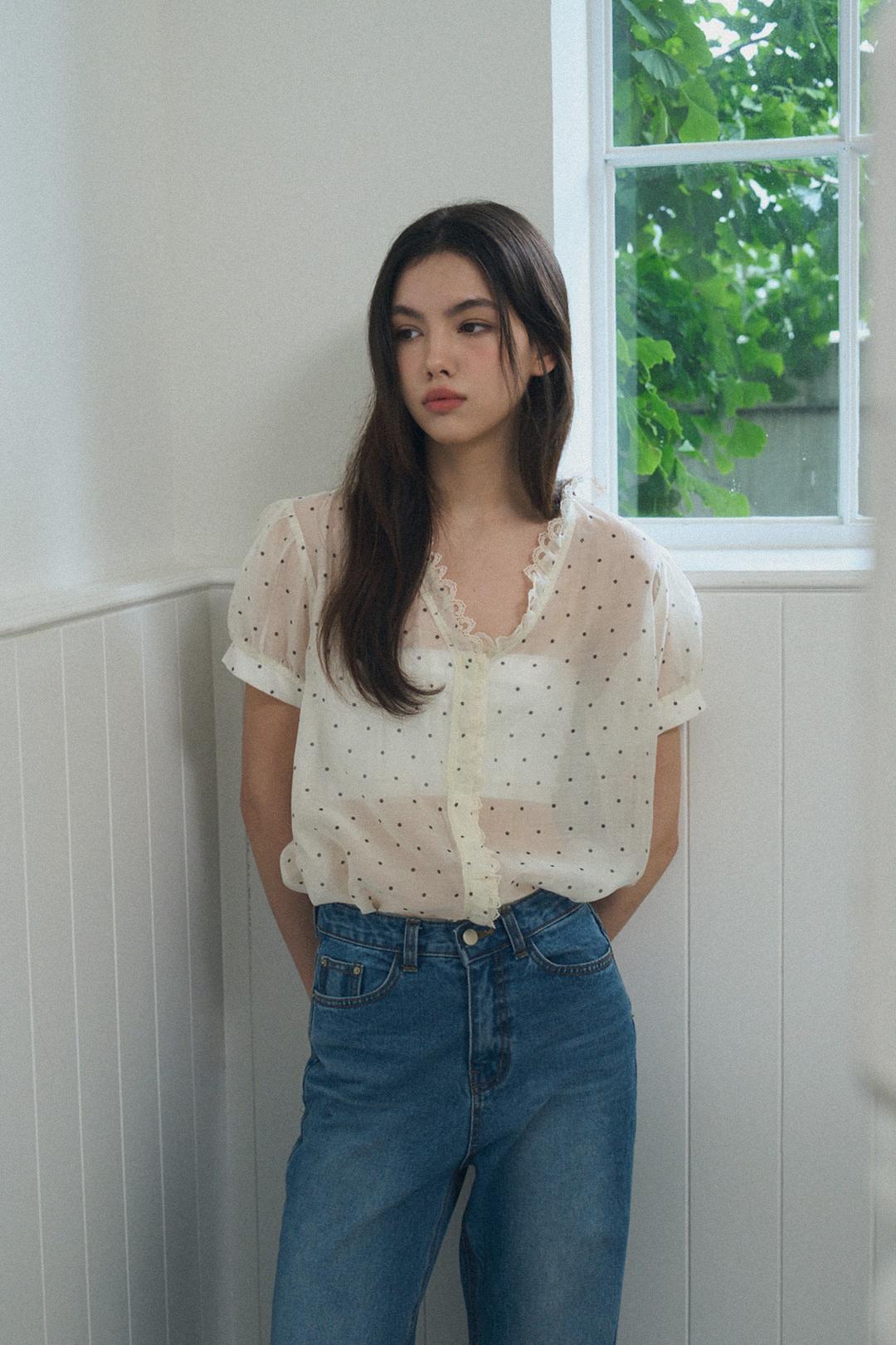 soft dot see-through blouse_ivory