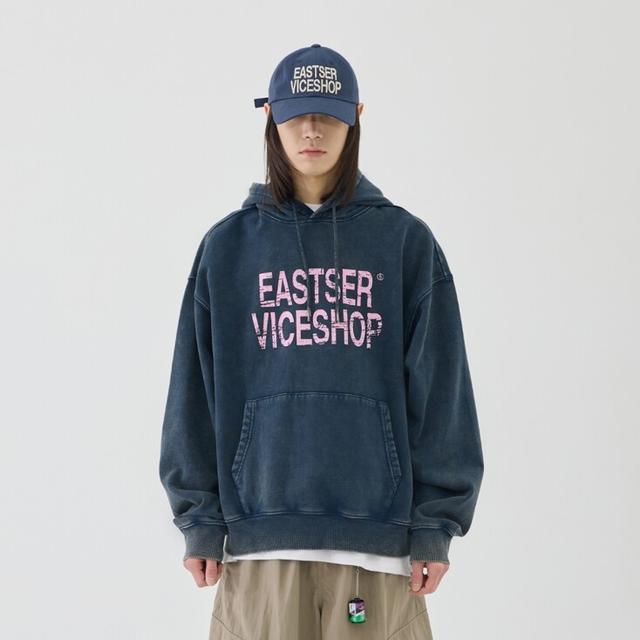 렉토 LLEGE LOGO DESTROYED HOODIE SWEATSHIRT (BLUISH CHARCOAL